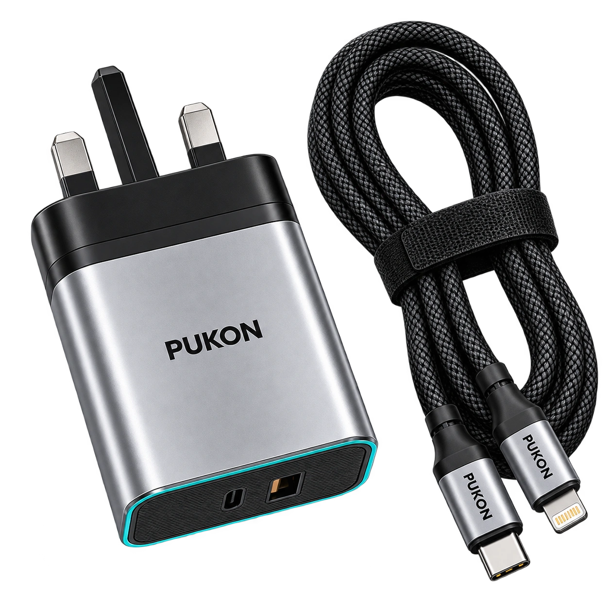 PUKON HC75 45W GaN Charger with USB-C to Lightning Cable